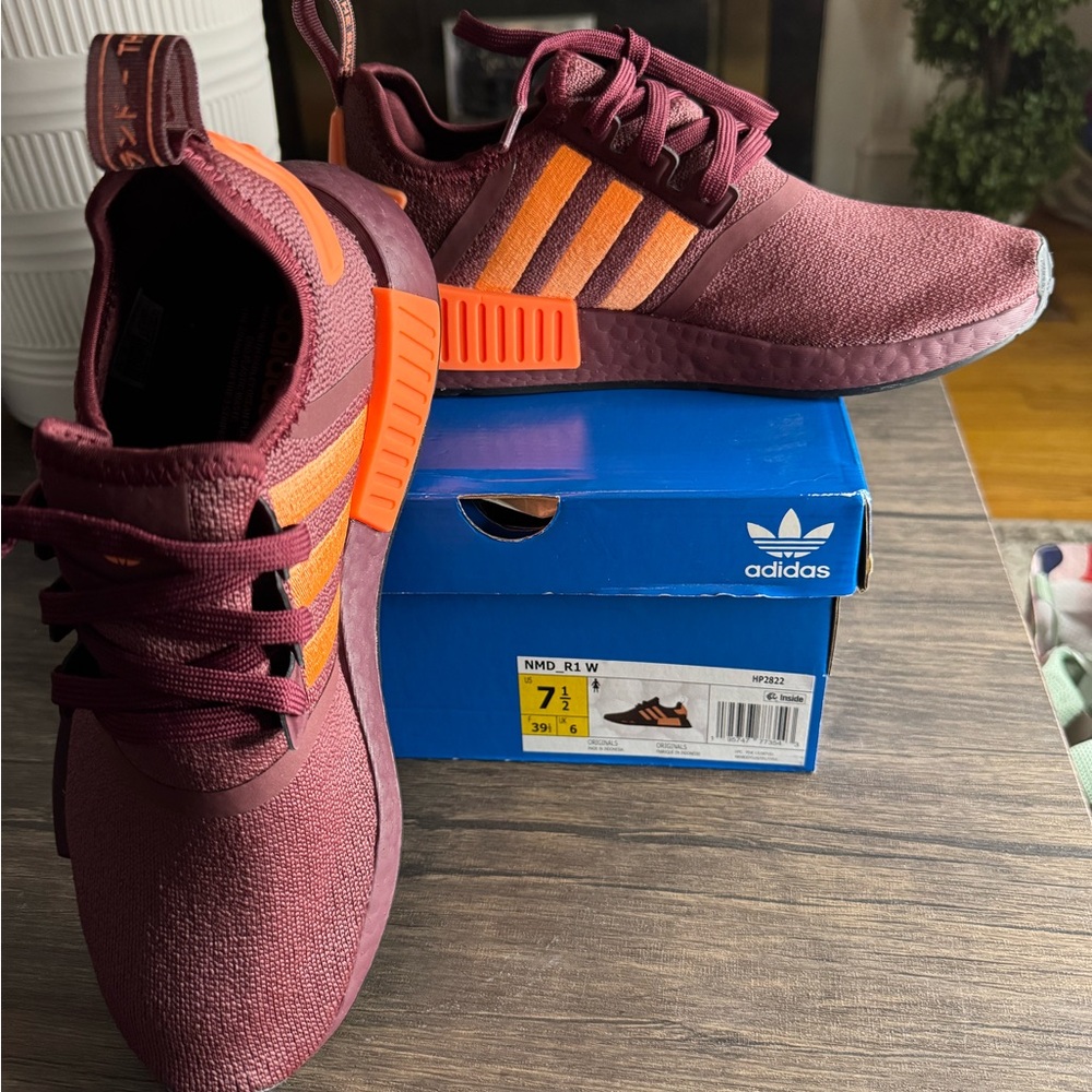 Adidas NMD_R1 W Maroon with Orange Stripes - Picture 8 of 9